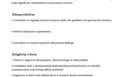 Trainee positions in Biochemistry.